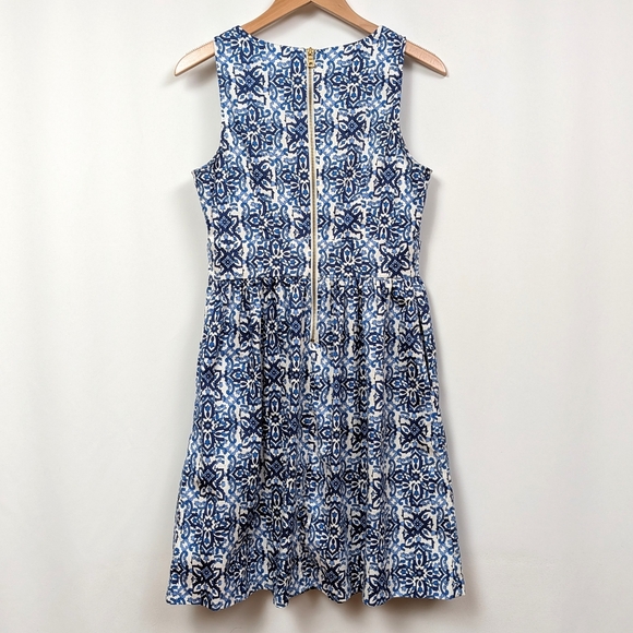 Milly Banvin Fit & Flare Mini Dress Mediterranean Floral Tile Print Blue Combo 8 - Picture 3 of 12